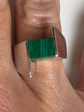 Sterling Silver Malachite Statement Ring | Modernist Sculptural Design